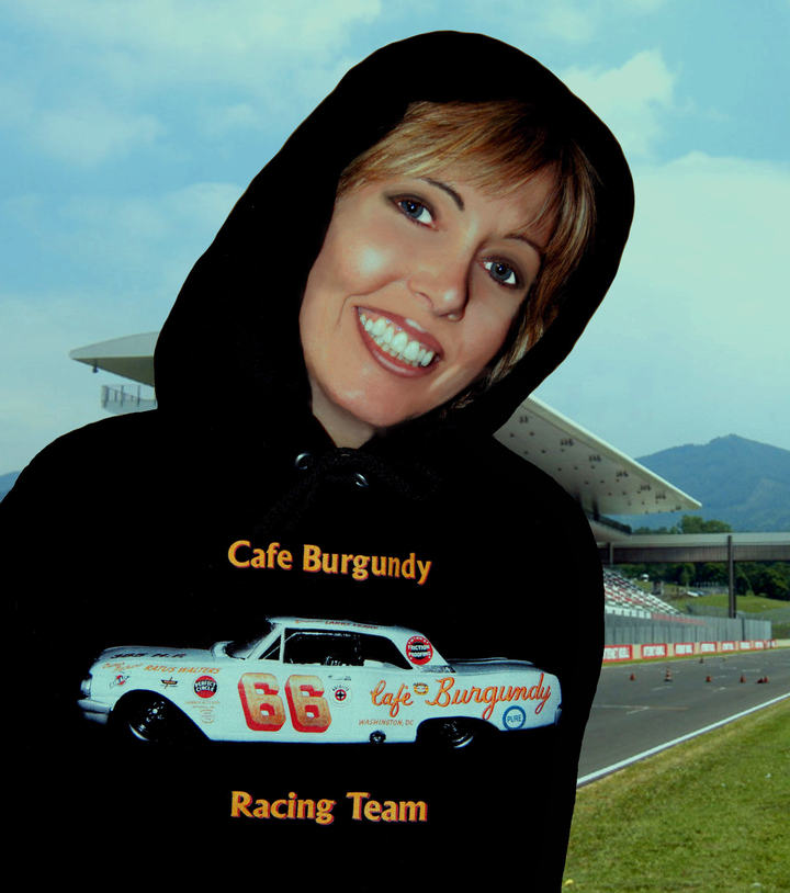 Heidi In Our Cafe Burgundy Racing Team Hoodie T-Shirt Photo